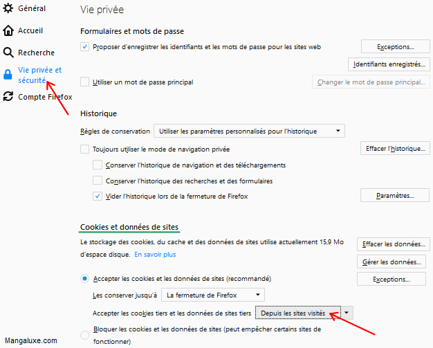 Désactiver cookies tiers Firefox