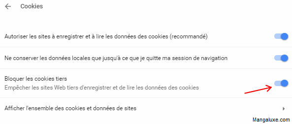 Désactiver cookies tiers Google Chrome
