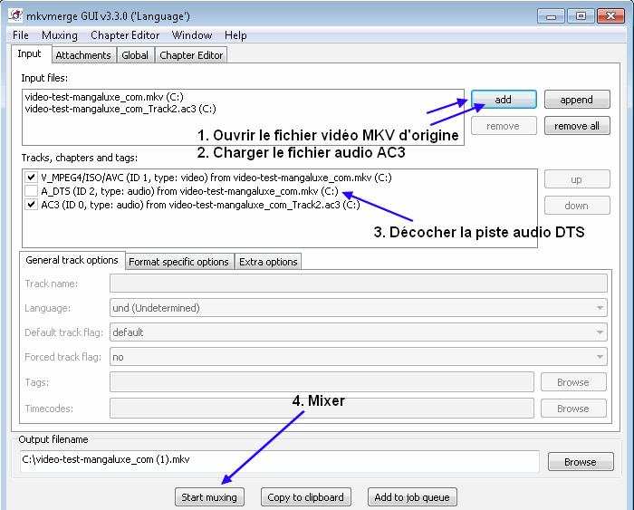 Convertir MKV (+DTS) vers MKV (+AC3)